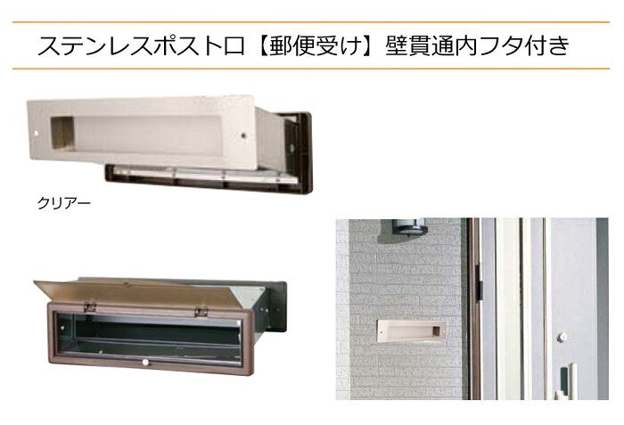 郵便うけ 郵便うけ口 ステンレス鋼製 壁突きとおる 内フタ付き添い人 #3000 横型 読みやすい