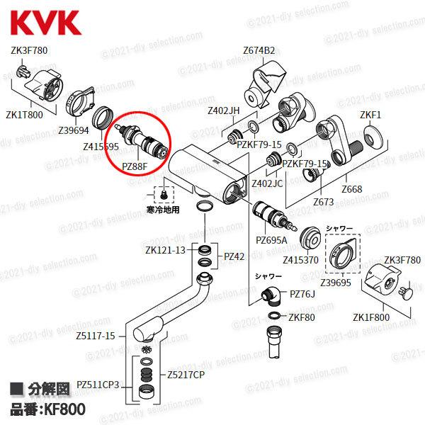 KVKサーモスタットカートリッジPZ88F（KF800シリーズ用）浴室水栓バスシャワー水栓用構造部品補修部品・オプションパーツ旧MYM純正部品