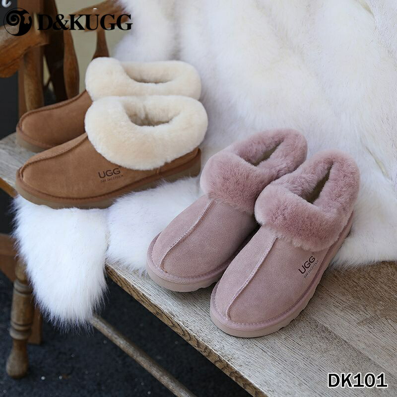 【SS継続期間5倍P】【D\u0026K UGG】 スノーブーツ レディース 牛スエードクロス オーストラリア連邦産 羊毛裏地 防寒 あったか 冬 今めかしい オーストラリア連邦生産物 EVA 耐摩耗性 上滑り打ちきり 生あたたかい あたたかい 定め事品 DK101