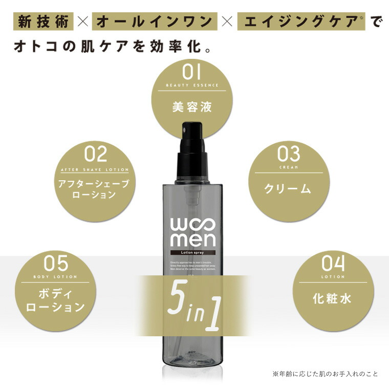 オールインワン メンズ 化粧水 ミスト Woomen モイスト アフターシェーブローションスプレー 150ml ウーメン オールインワン美容液 乾燥肌 男性用 髭剃り後 青ヒゲ 抑毛 加齢臭 コスメ 化粧品 Life Is ヤマダモール店