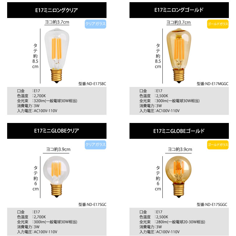 【2個セット】【口金：E17】【調光器対応】エジソン バルブ EDISON BULB (LED/100V) LED 照明 エジソン電球 レトロ 送料無料 フィラメントLED シャンデリア　ミニクリプトン形LED