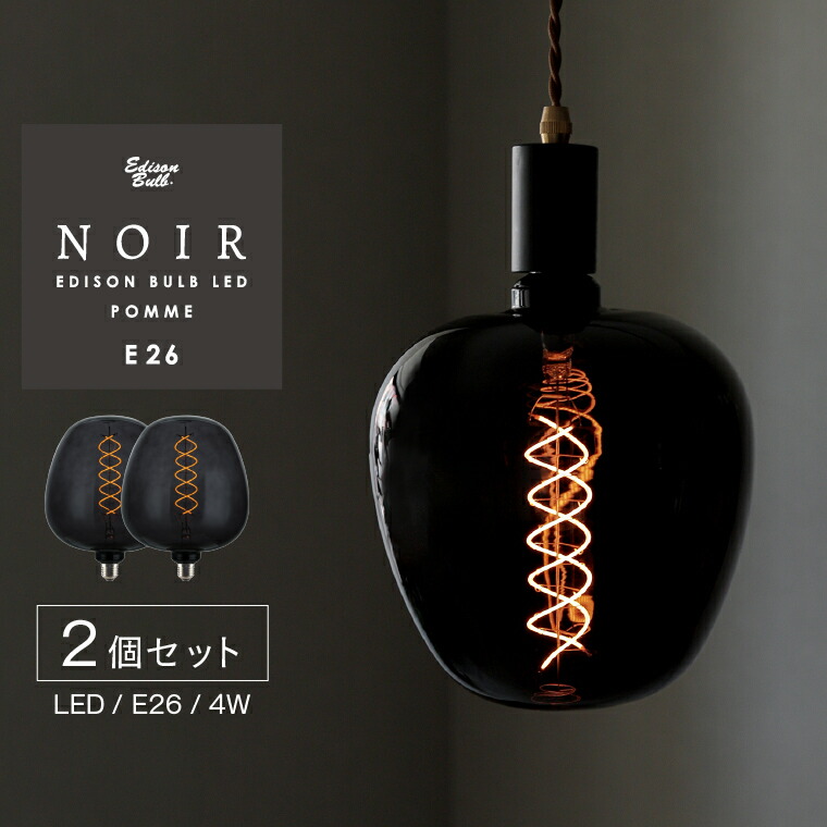 2個セット E26 LED 電球 ノワール ポム POMME 大型 大きめ ビッグサイズ LED電球 調光器対応 インパクト 珍しい ボール球 エジソンバルブ LED NOIR ブラック ガラス 黒い かっこいい 眩しくない 暗い インテリア照明 寝室 ベッドサイド ランプ 間接照明 スパイラル