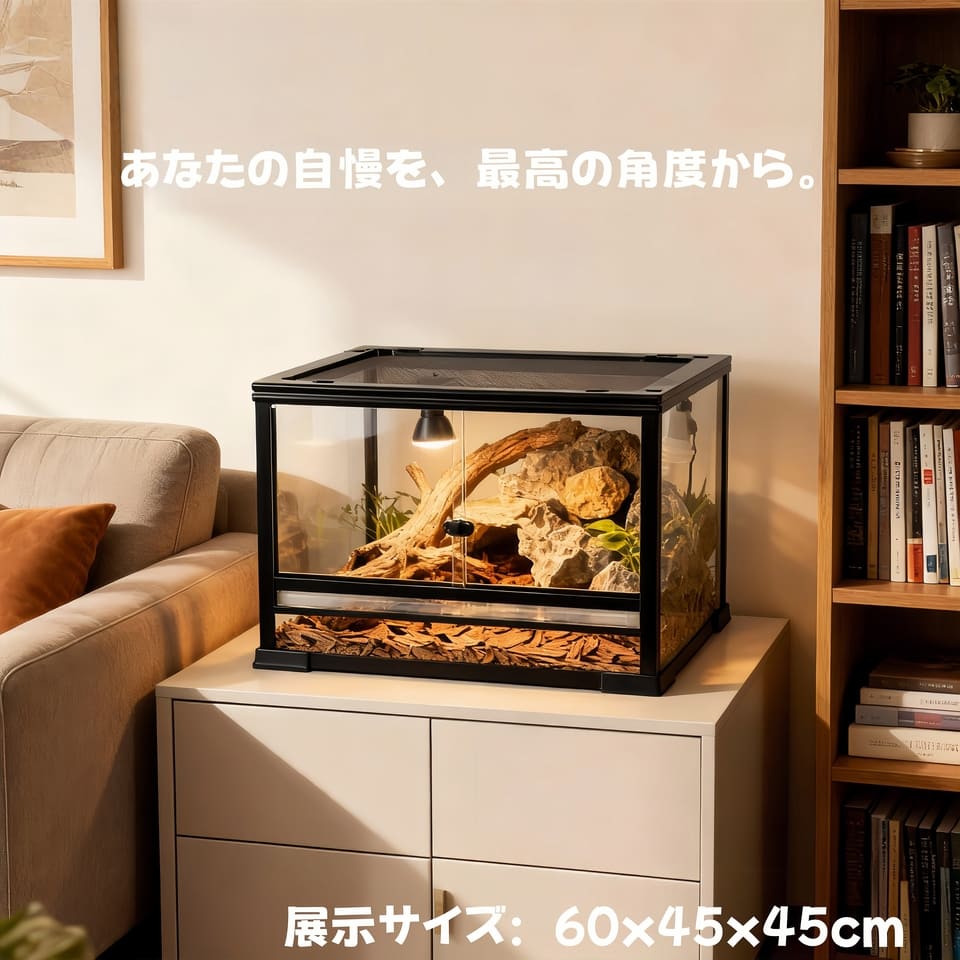 DMB自社製爬虫類両生類飼育ケージ60x45x45cm　6045　組み立て式　ガラス飼育ケージ　リクガメ　ヤモリトカゲ　レオパード　ヘビ　リス　両生類　ヤドカリ　家庭飼育トカゲ　カメ　カエル　ハムスター　ヘビ｜DMB ペットショップ　店