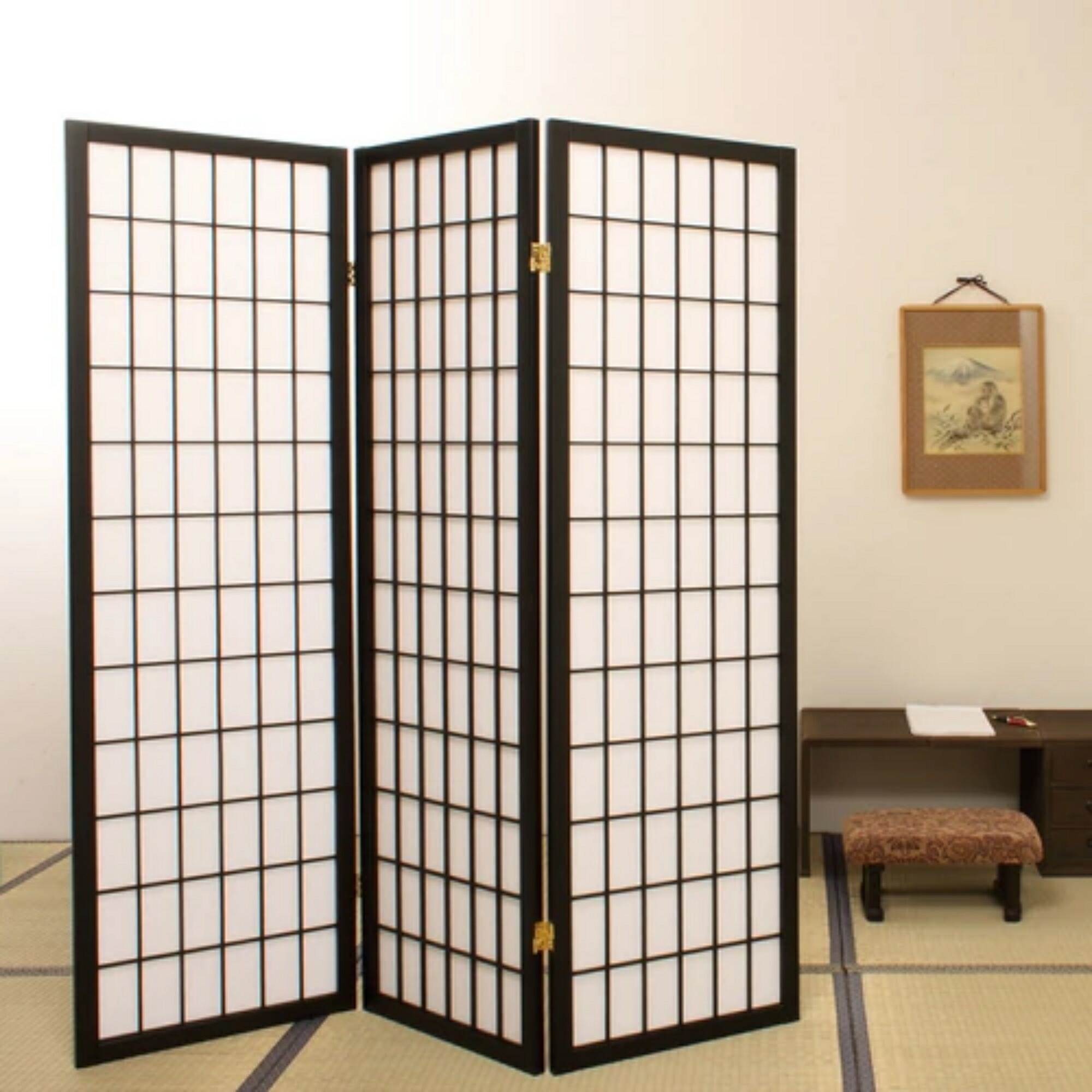 高さ150cm 和風衝立3連 こだま ひかり ブラック ブラウン パーテーション 間仕切 衝立 パーティション JP3 koeki