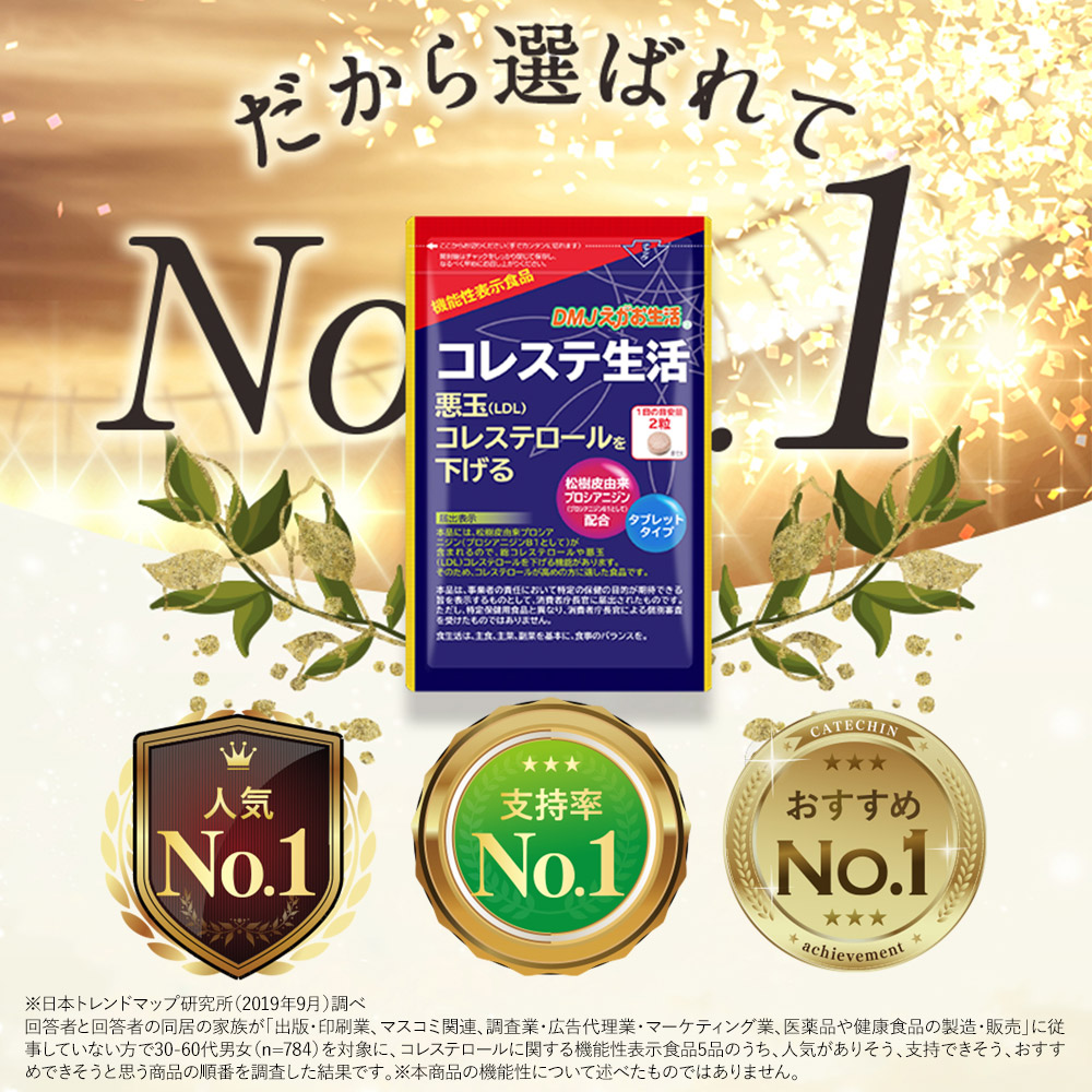 10袋集中ケアセット 15 Off 送料無料 コレステ生活 Dmjえがお生活 31日分 日本製 機能性表示食品 コレステロール 下げる サプリメント悪玉コレステロール サプリメント Ldl コレステロール サプリ 高コレステロール プロシアニジン フラバンジェノール タブレット 粒