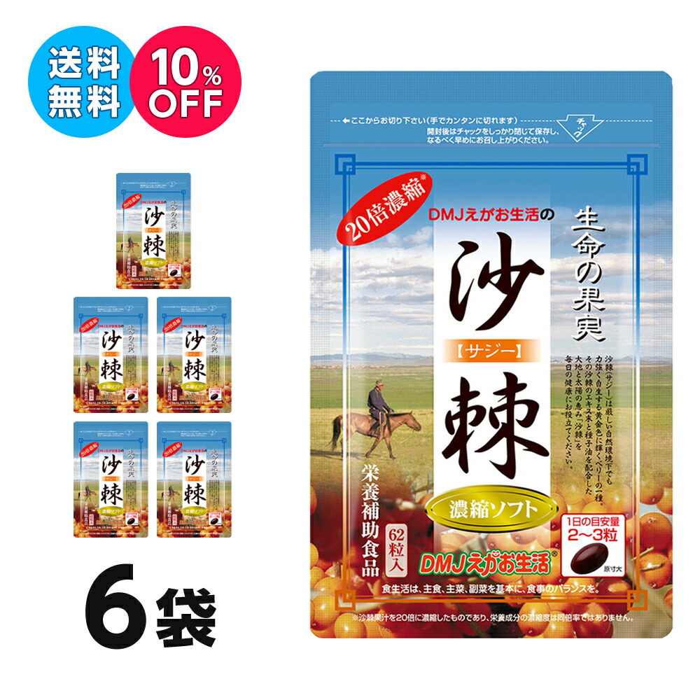 沙棘 サジー 濃縮ソフト DMJえがお生活 31日分 6袋集中ケアセット 10％OFF 日本製 サジージュースより手軽 サジー サプリ サジー お試し サジーサプリ サジーサプリメント サジージュース サジードリンク 沙棘ジュース シーベリー シーバックソーン ダイエット 粒 送料無料