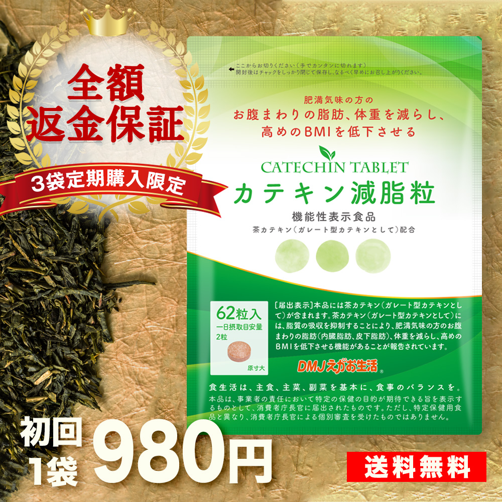 カテキン減脂粒 DMJえがお生活 31日分 日本製 機能性表示食品