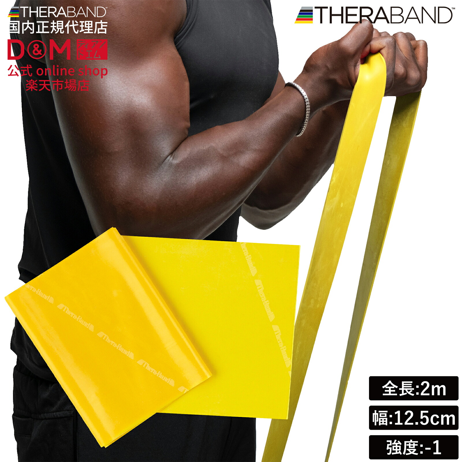 THERABAND(セラバンド) トレーニングバンド 強度別 2m 強度レベル-1 イエロー 黄 #TBB-1 国内正規輸入代理店