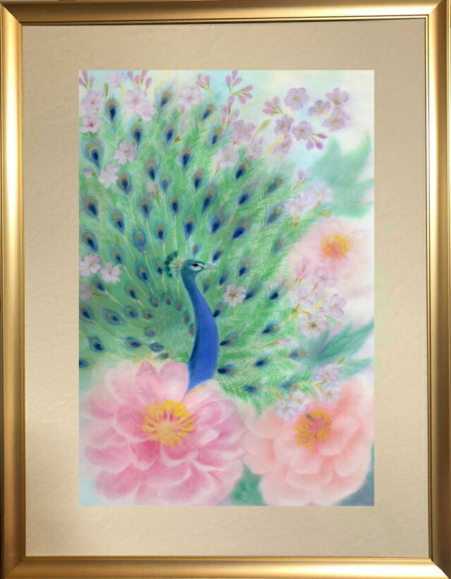 西なつめ しあわせ夢絵 花咲く孔雀 開運アート 開運 夢絵 日本画 絵画 開運インテリア 夢 絵 守護 幸運 福運 お守り スピリチュアルグッズ 事務所開き お祝い事 幸運グッズ 開運グッズ スピリチュアル 母の日 父の日 誕生日 バースデー プレゼント ギフト 贈り物 おすすめ