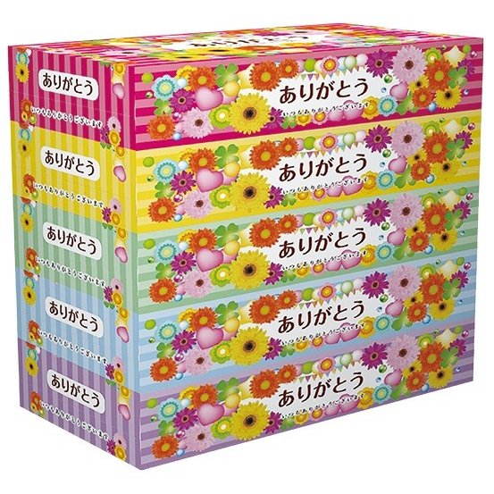 ありがとう BOXティッシュ150W5P  ちり紙 紙 ボックス席ティッシュ 疲労困憊品 箱ティッシュ まとめ買い ボックス席 箱買いつけ せっ生 坦々たる 激安 割り増し金 粗品