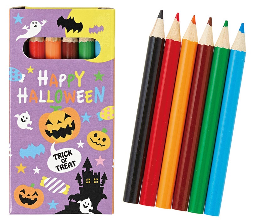 ハロウィン プチ色鉛筆6本入　ハロウィン グッズ かぼちゃ カボチャ ハロウィーン Halloween お化け コウモリ こうもり パーティ イベント 安い 激安 まとめ買い 景品 粗品｜ギフト・景品のディーネットモール