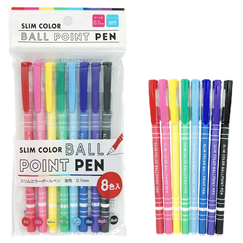 スリムカラー ボールペン 8色入 240個セット   <br>文房具 文具 ステーショナリー 事務用品 筆記具 ボールペンセット オフィス用品 ノベルティ イベント 説明会 オープンキャンパス 学校 塾 ＰＴＡ 安い 激安 まとめ買い 粗品