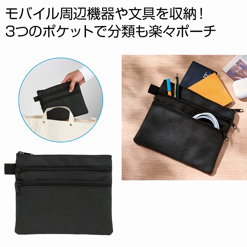 3ポケットビズポーチ　100個セット　　 ポーチ メイクポーチ コスメケース トラベルポーチ 小物入れ ファスナーポーチ 収納 スマホ 旅行 安い 激安 まとめ買い 景品 粗品 イベント 記念品 来場 プレゼント