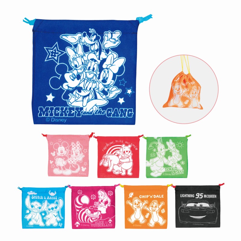 キャラクターオールスターおしゃれ巾着袋　384個セット　　縁日 お祭り 景品 知育 知育玩具 おもちゃ お子様ランチ 子供会 子ども会 子供 子ども くじ引き 参加賞 販促 まとめ買い 安い イベント 幼稚園 保育園 町内会 教室｜ギフト・景品のディーネットモール