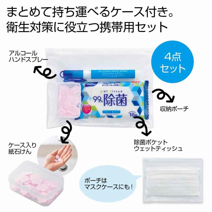 備えて安心 衛生対策4点セット　100個セット　　　 ギフト 景品 贈答 粗品 ノベルティ 販促品 プチギフト