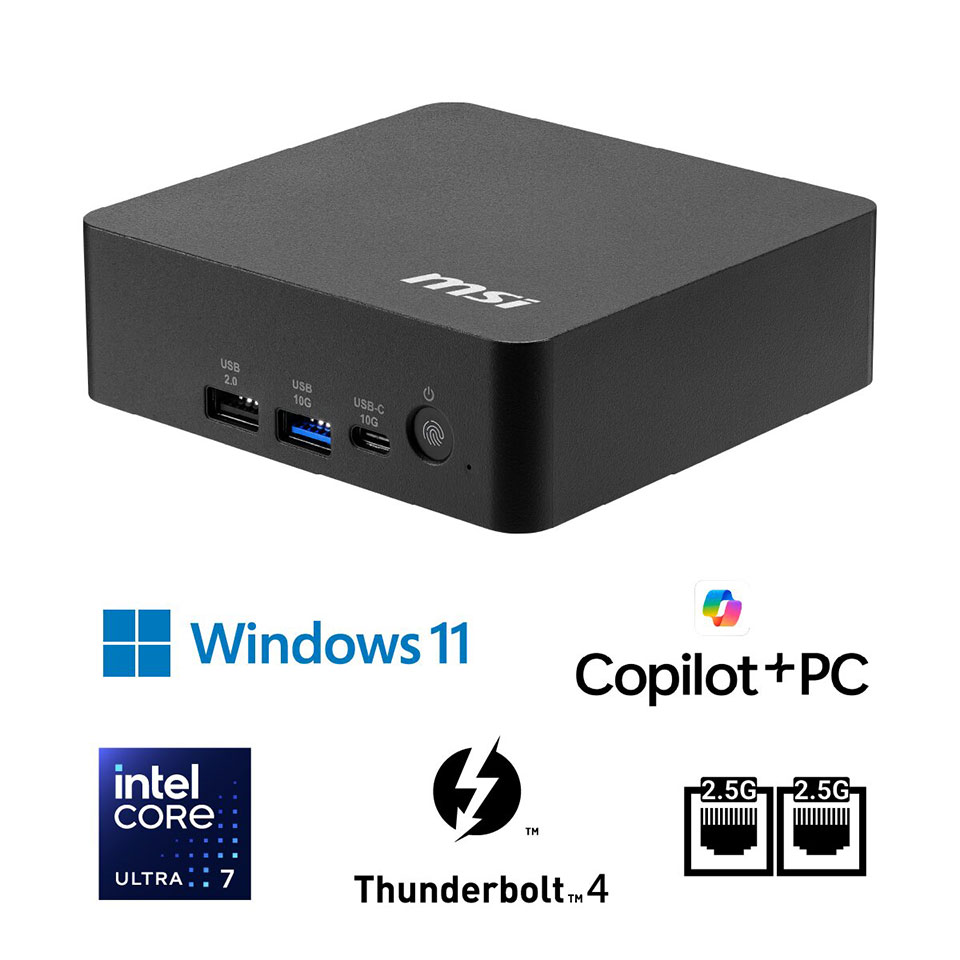 【お取り寄せ】MSI Cubi NUC AI+ 3MG-024JP; Copilot+ PC デスクトップ /Windows 11 Pro /Core Ultra 7 355 /メモリ 16GB /M.2 512GB|パソコンショップドーム店