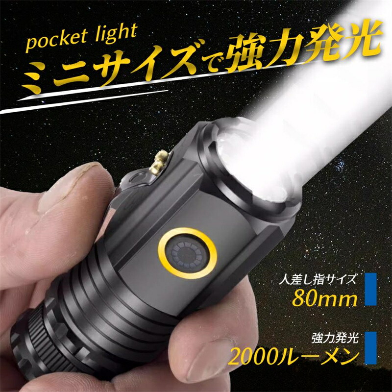【1】懐中電灯 小型 led 充電式 手持ち ハンディライト USB 充電式懐中電灯 2000ルーメン高輝度 電池残量 停電 防災 キャンプ 投光器 LED ライト USB充電 キャンプ 防災ライト 防災用品 釣り led 強力 ライト ワークライト ハンドライト COBライト小型 夜釣り 登山 防水