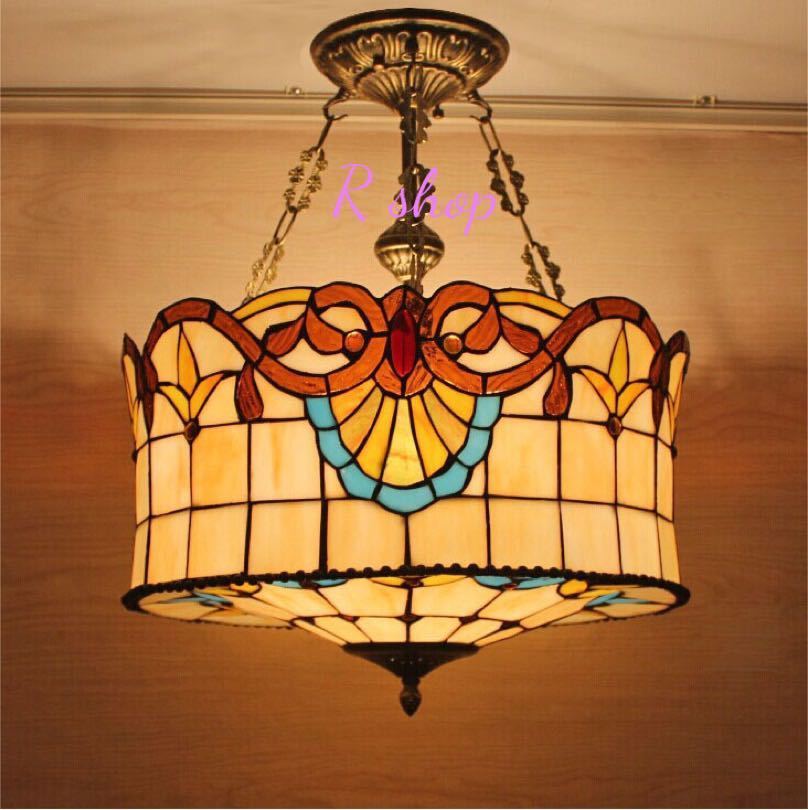 豪華天井照明ステンドグラスランプ ペンダントライト ガラス工芸品 ステンドグラス 電源直結タイプ