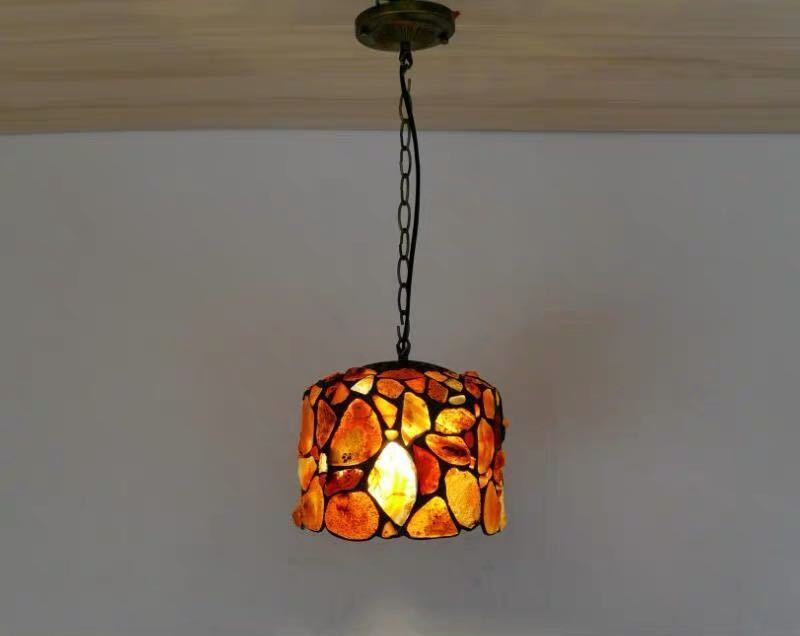 ステンドグラス ペンダントライト 豪華天井照明ステンドグラスランプ ガラス工芸品 25cm 電源直結タイプ