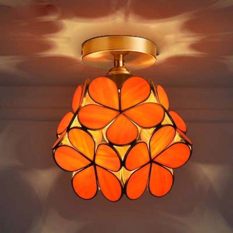 天井照明ステンドグラス ペンダントライト ステンドグラスランプ ガラス工芸品 花柄 電源直結タイプ