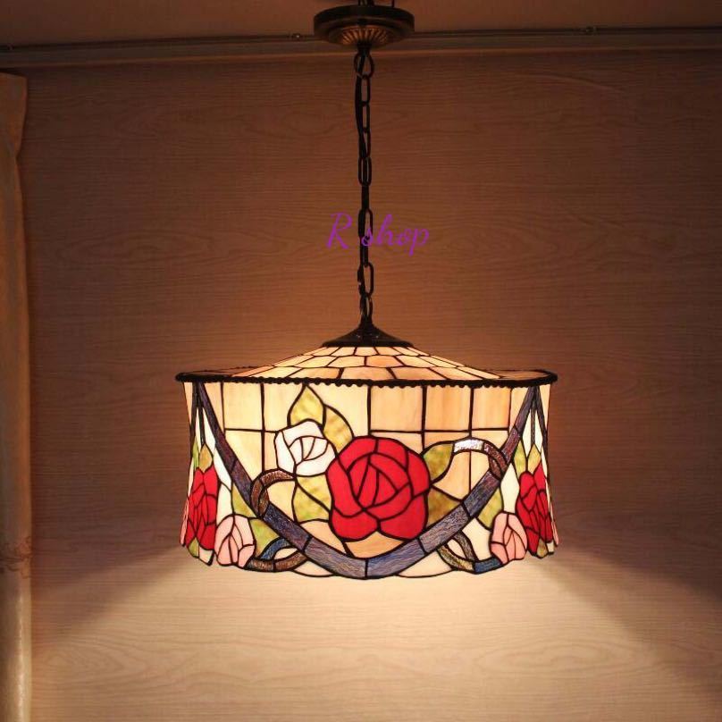 豪華天井照明ステンドグラスランプ ．ペンダントライト ガラス工芸品 ステンドグラス 電源直結タイプ