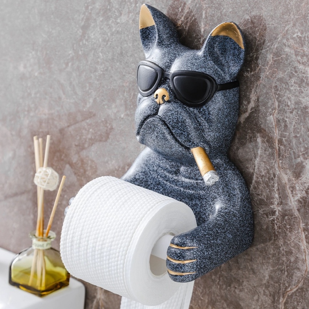 トイレットペーパーホルダー　ブルドッグ バスルーム 犬型