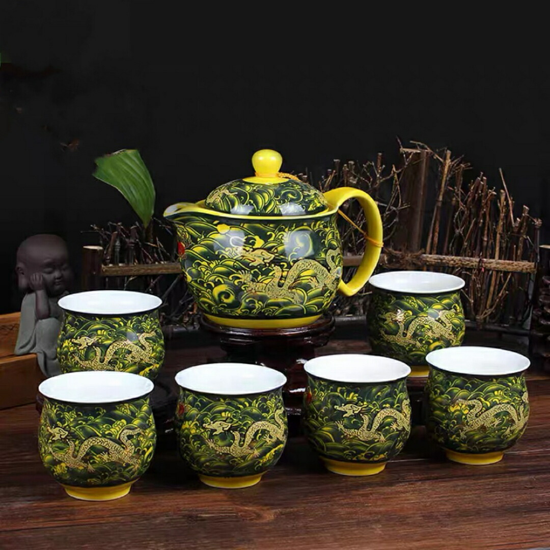 6客茶器揃 急須 ポット ．茶器セット ティーセット龍 たつ りゅう コップ湯?
