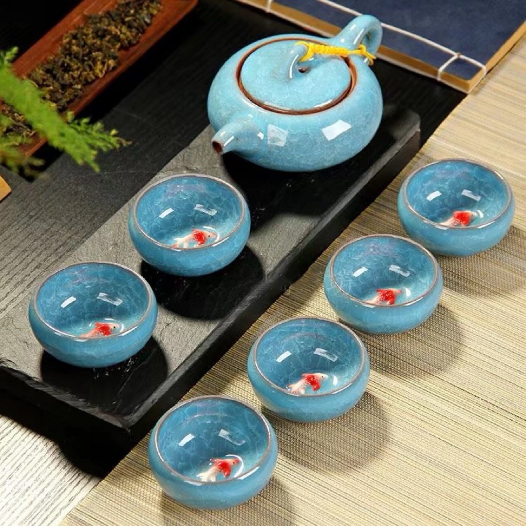 6客茶器揃 茶器セット お茶 陶器 湯呑み 急須茶器セット 立体金魚型 17,661円