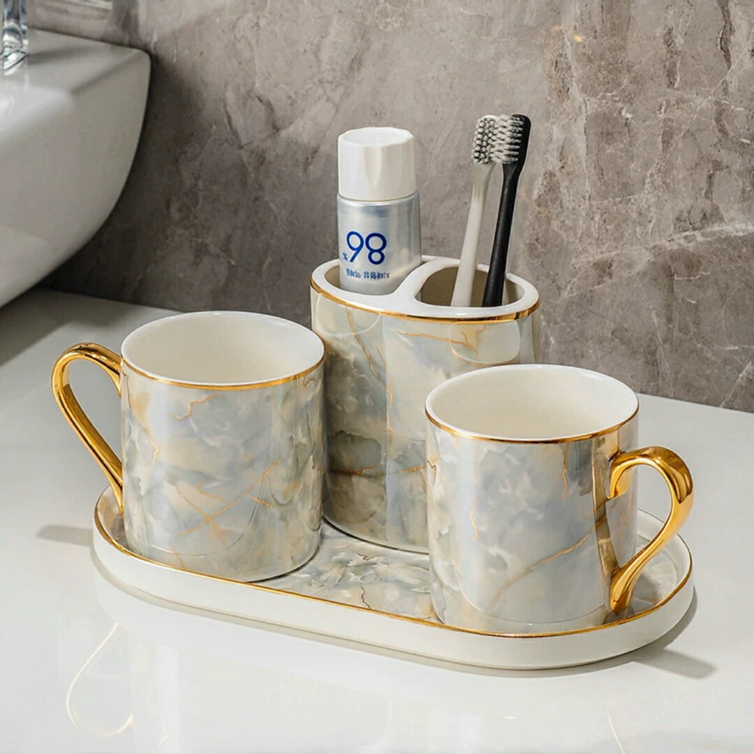 高級サニタリー4点セット．ディスペンサー 歯ブラシスタンド バス用品 洗面所用品 19,896円