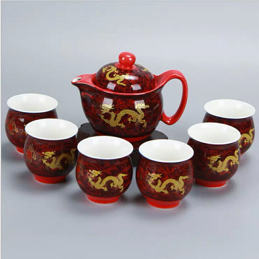 6客茶器揃 湯呑 急須ポット ．茶器セット ティーセット 龍たつ りゅう コップ