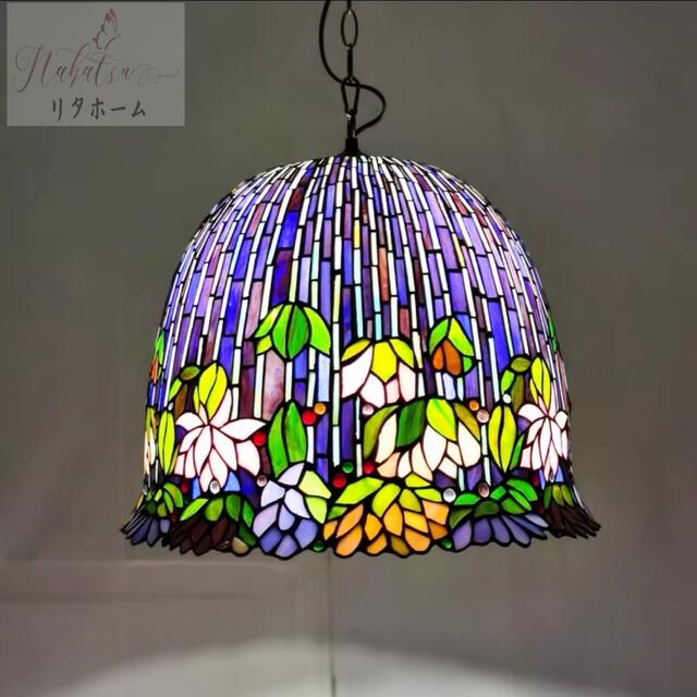 高級ステンドグラス.ペンダントライト豪華天井照明ステンドグラスランプガラス工芸品 電源直結タイプ