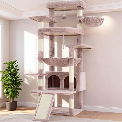 Heyblyキャットタワー 大型猫用 高さ202cm 複数猫飼育向け 高安定性 据え置き型キャットタワー 超大型扇形プラットフォーム &hellip; 多機能 登りやすい設計 広々としたハンモック｜BOBDOG SHOP 19,009円