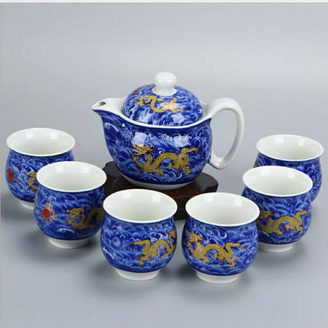 6客茶器揃 湯呑 急須ポット ．茶器セット ティーセット 龍たつ りゅう コップ