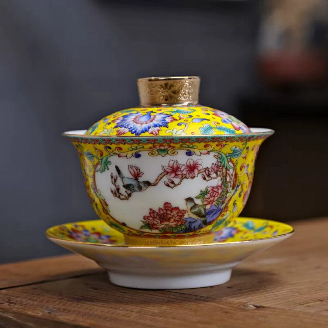 蓋碗　琺瑯彩 茶杯セット 茶器　三才碗 花柄 耐熱 陶磁器製の中国茶器 1客｜BOBDOG SHOP