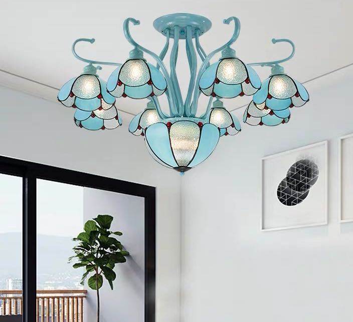 天井照明ステンドグラス ペンダントライト ．ステンドグラスランプ ガラス工芸品 電源直結タイプ