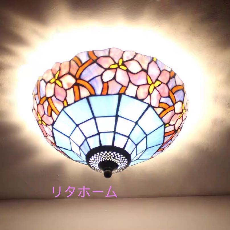 ステンドグラス ．ペンダントライト豪華天井照明ステンドグラスランプ ガラス工芸品 電源直結タイプ
