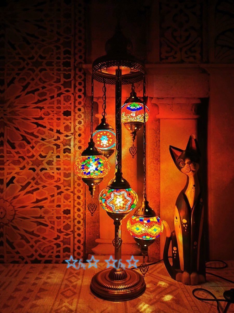 楽天市場】5灯モザイクランプ フロアスタンド トルコランプガラス照明