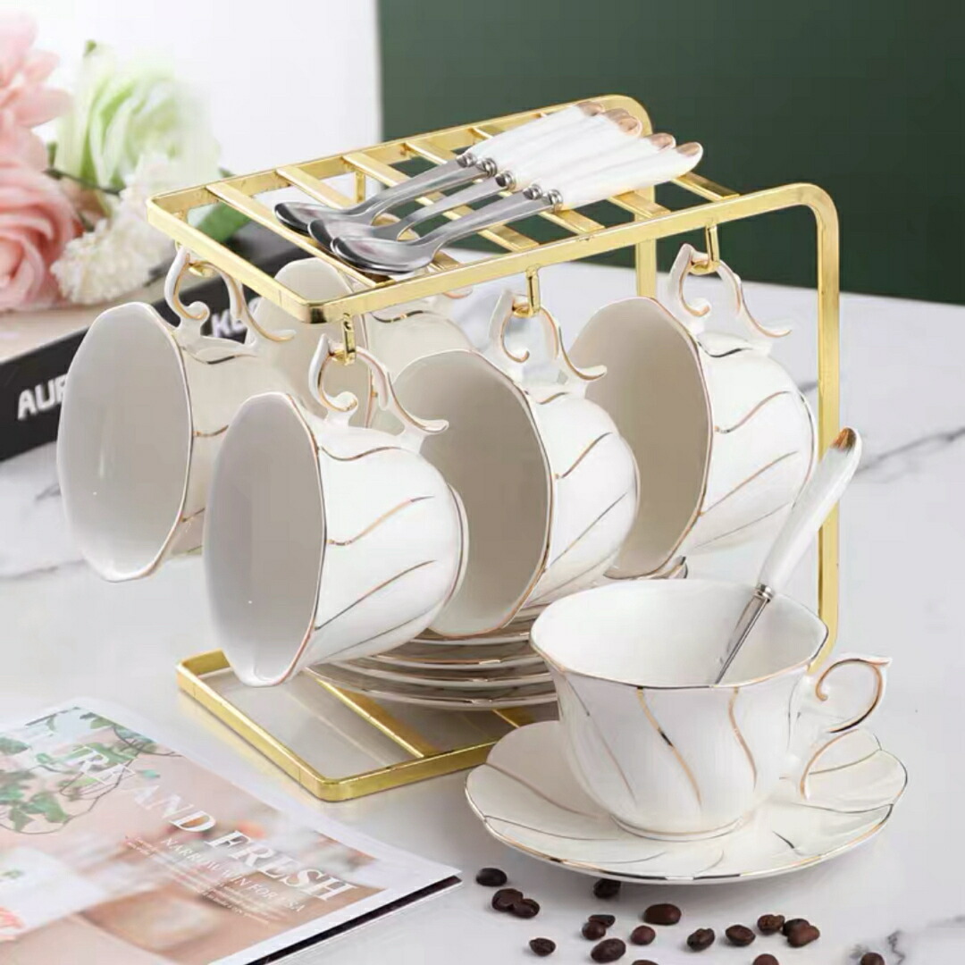 西洋調ティーカップ セット 陶器 高級感 カップ＆ソーサー 6客コーヒーカップ