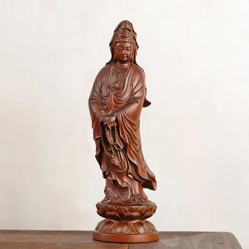 楽天市場】木製 観音 様 15cm 観音菩薩 立像 高級天然 木彫り 本尊