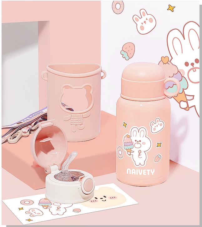 保温ボトル 子供 大人兼用 ストロー 450ml 水筒 コップ付き キッズ 2WAY ステンレスボトル 保冷 保温ボトル 子ども こども ショルダーベルト ワンタッチ かわいい スケーター 魔法瓶
