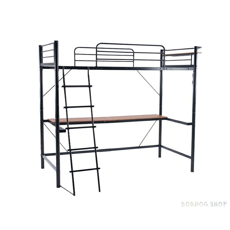 【元sku：N509P220472Aブラック】システムベット 宮棚　ロフトベッド シングル コンセント付き 移動可能デスク付き 北欧風 二段ベッド 大人用　二段ベッド スチール 耐震｜BOBDOG SHOP