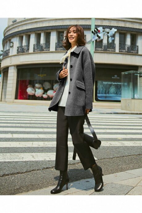 【未使用 タグ付き】ドゥクラッセ ダブルフェイスリバーステンカラーコート　15号 ダブルフェイス・リバーステンカラーコート/DoCLASSE