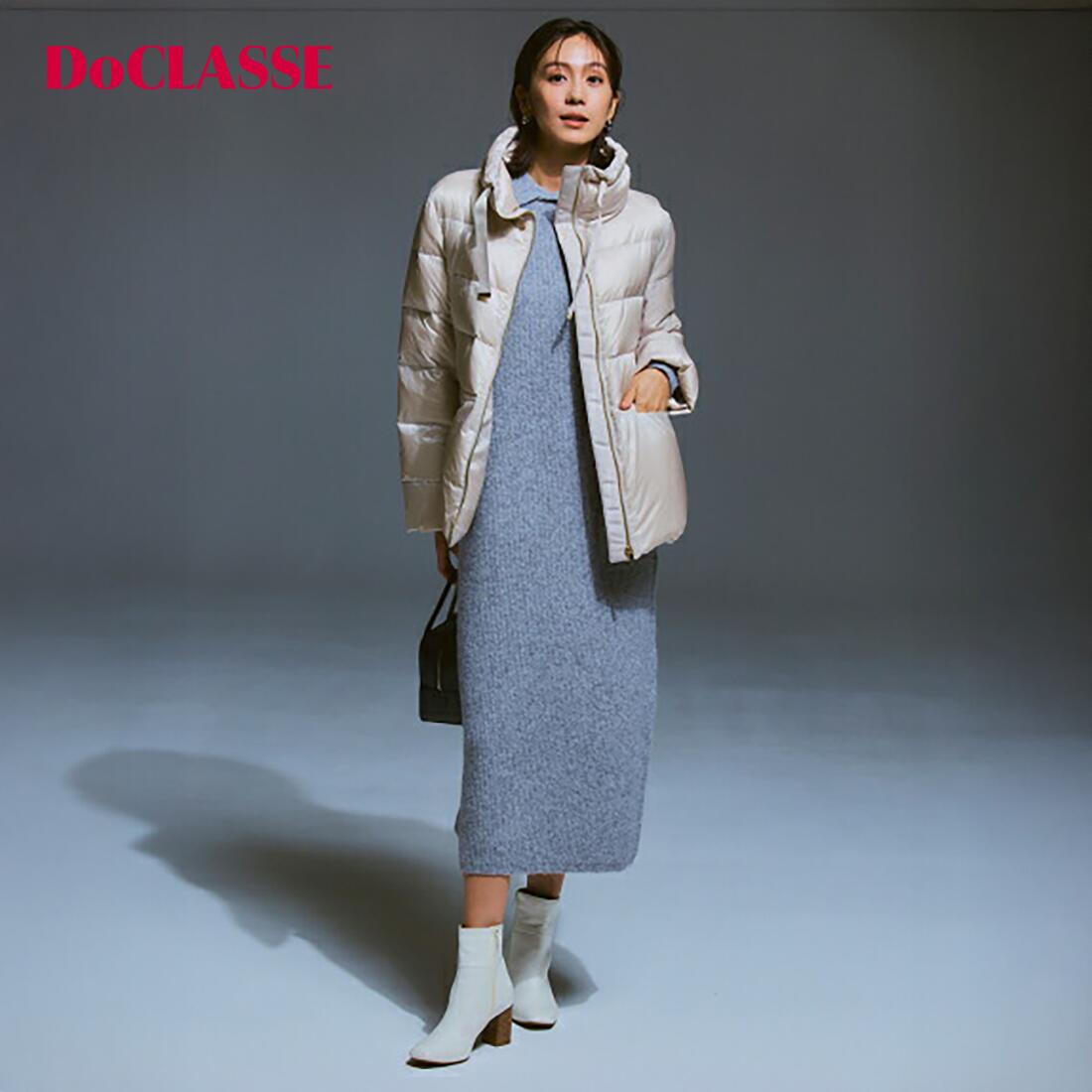 セール27%OFF 【ドゥクラッセ】 ウール混タム・ワイドカラーワンピース レディース ( S～XXL ) 30代 40代 50代 大人、輝く服 【DoCLASSE】