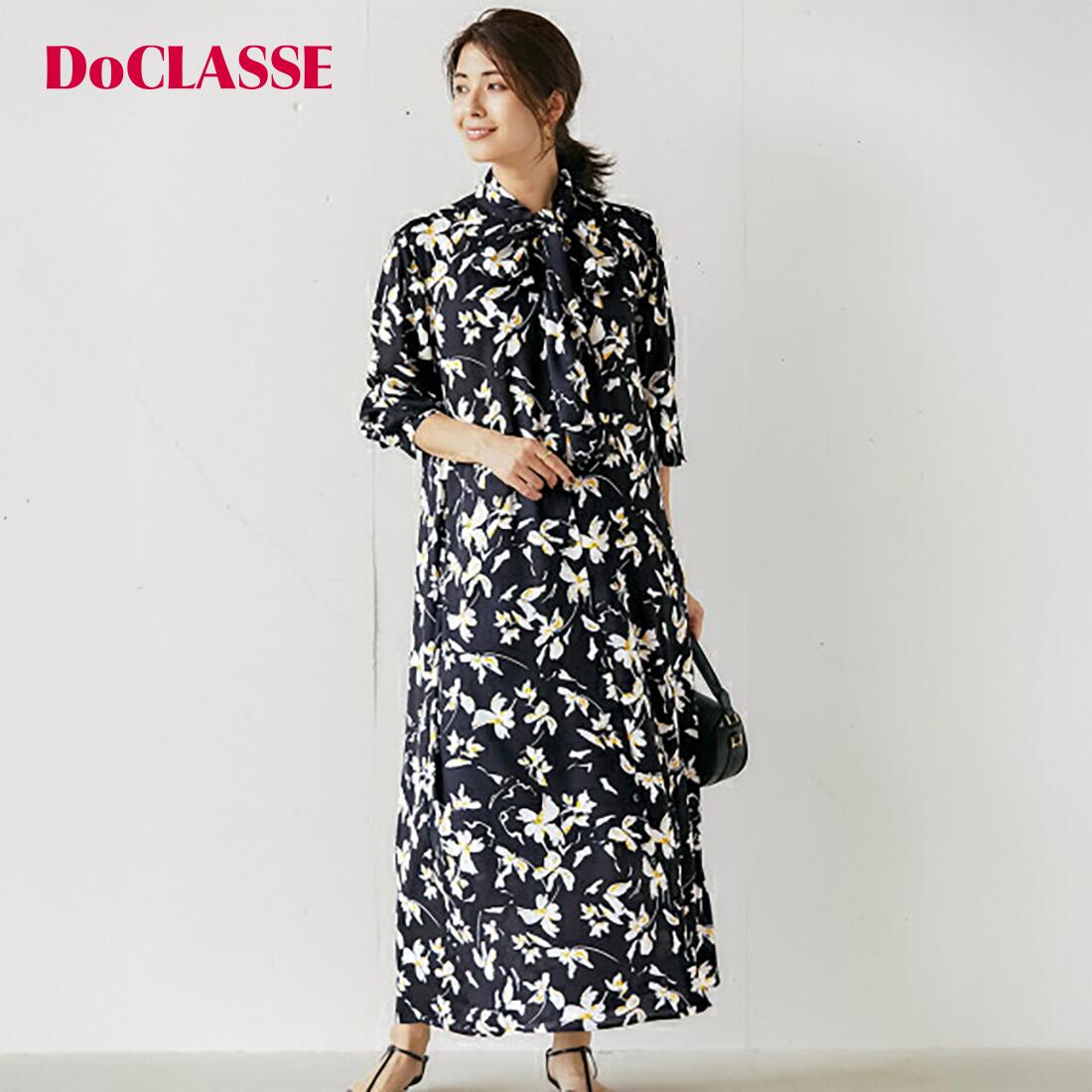 セール15%OFF 【ドゥクラッセ】 バックサテン・ボウタイシャツワンピース レディース ( 9～11 ) 30代 40代 50代 大人、輝く服 【DoCLASSE】