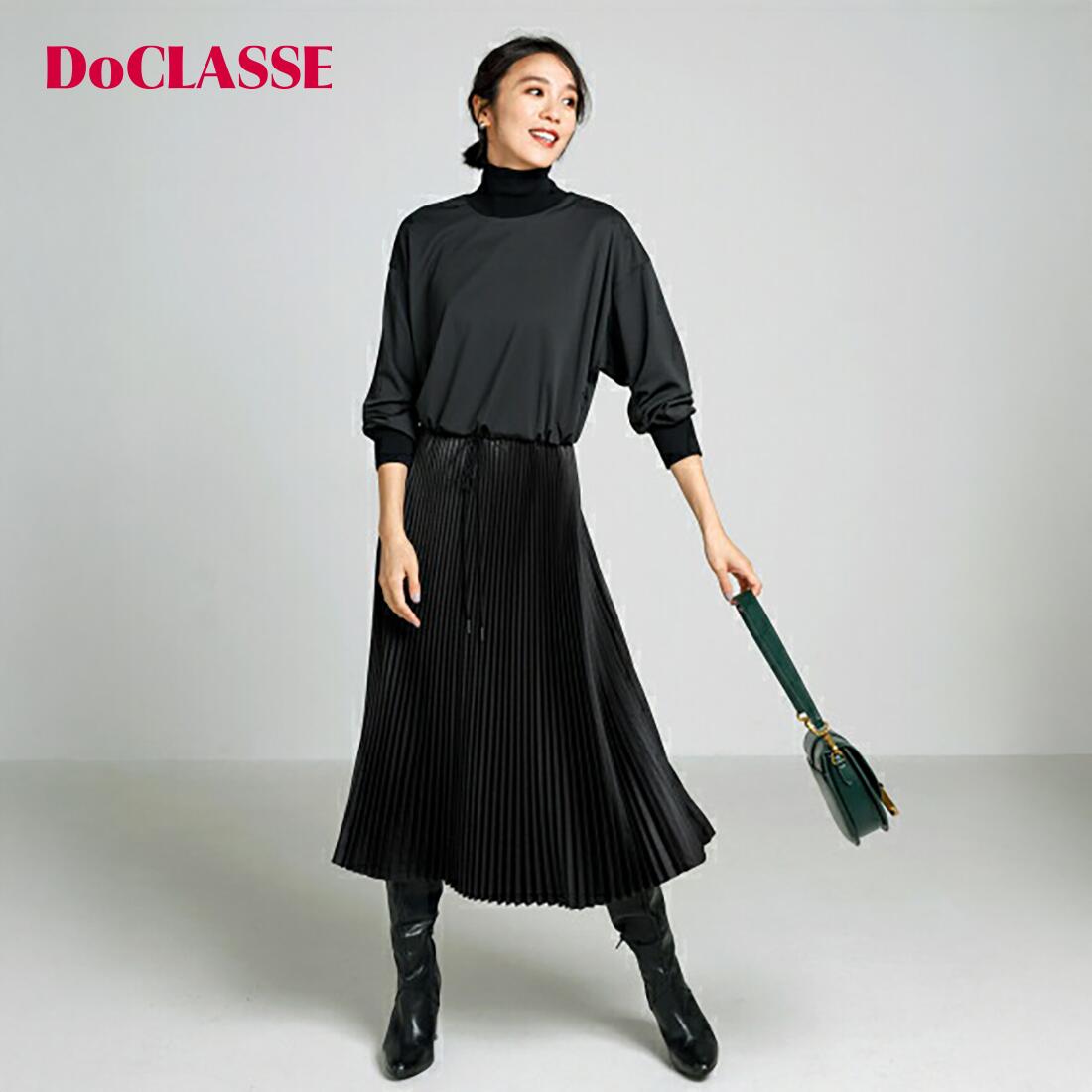 セール34%OFF × 【クーポンで10％OFF】【ドゥクラッセ】 ハイネック・艶プリーツワンピース レディース ( 7～15 ) 30代 40代 50代 大人、輝く服 【DoCLASSE】 8,400円