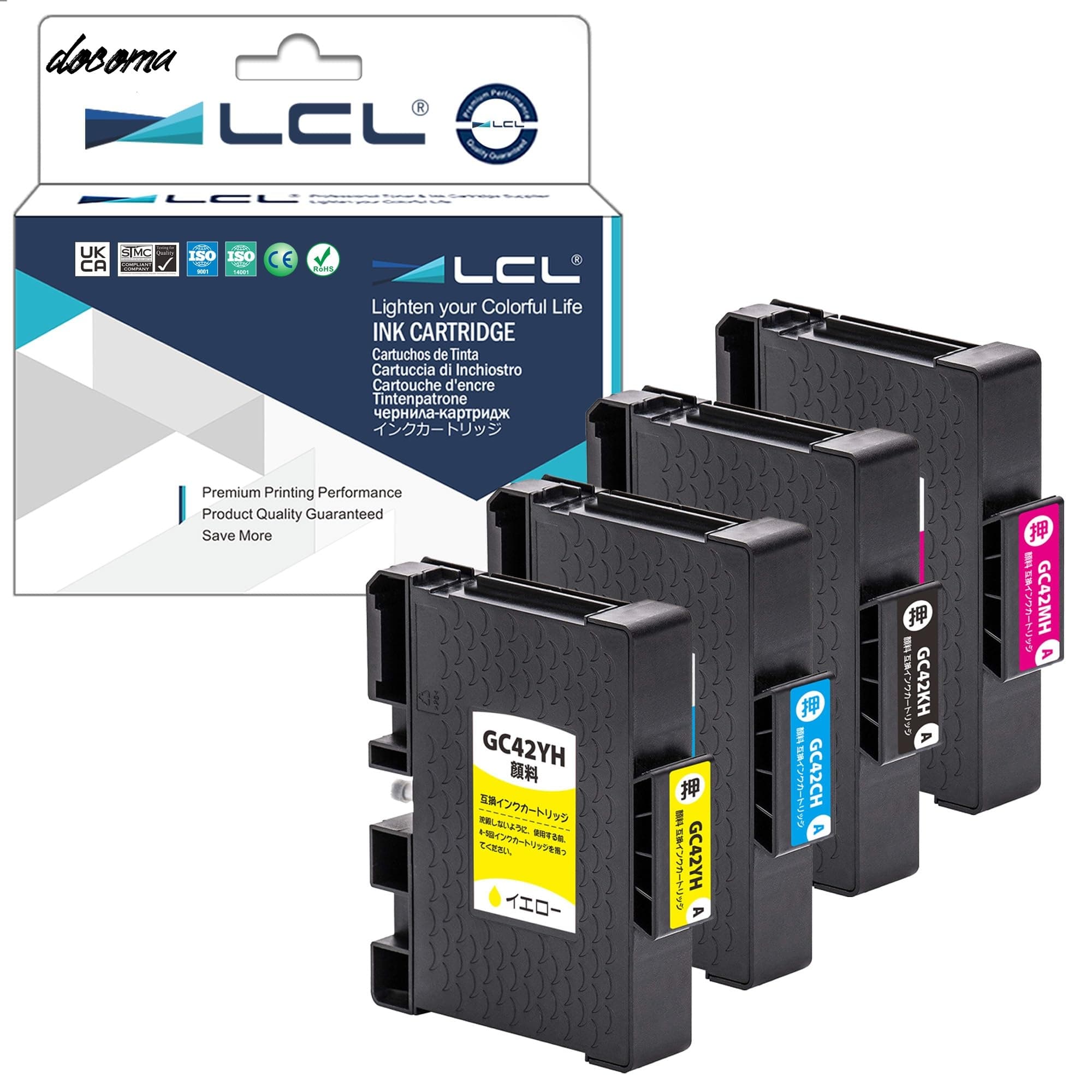 【送料無料】RICOH用 リコー用 GC42 GC42H GC42K GC42KH GC42CH GC42MH GC42YH 増量 顔料 (4色セット ブラック シアン マゼンタ イエロー) 互換インクカートリッジ 対応機種：SG 5200 / SG 5200 FT｜ドゥコマ