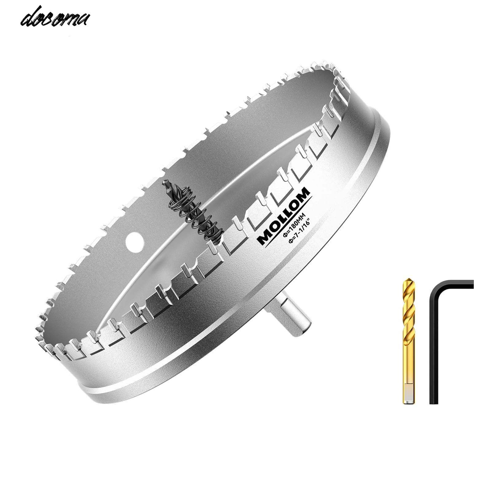 【送料無料】(7-1/16インチ | 180mm) 高耐久超硬ホールソー、パイロットドリルビット2個、ホールカッターはステンレス鋼、軟鋼、鉄、銅、真鍮、プラスチックをカットします|ドゥコマ