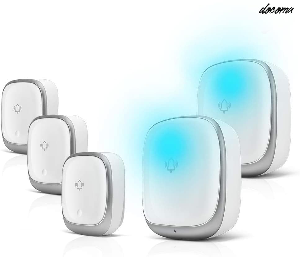 【送料無料】玄関チャイム 電池不要 自動発電 音と光で呼び出しチャイムセット 7色led 4段階音量調節38曲選択 防水防塵 介護呼び鈴ドアベル 最高200M無線範囲 送信機3個 受信機2個｜ドゥコマ 6,650円