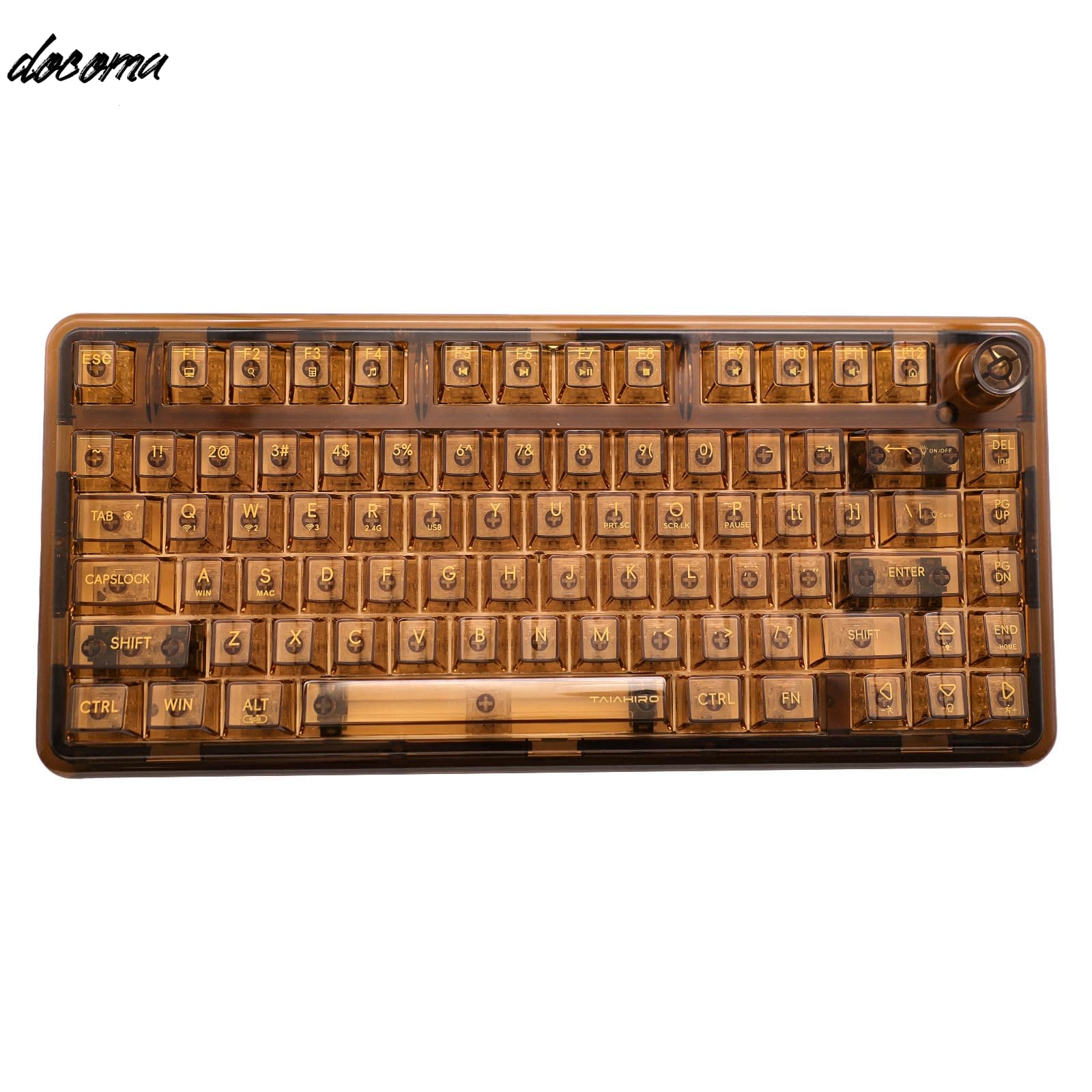 【送料無料】ゲーミングキーボード 透明キーボード ノブ付き RGB ホットスワップ対応 75%配列 メカニカル BT5.0/2.4G/USB-C ワイヤレス 透明キーキャップ 80キー テンキーレス Windows/Mac/Android対応 リニア軸 (ブラウン)｜ドゥコマ