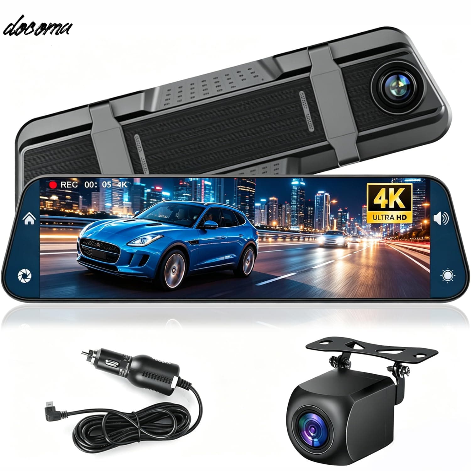 【送料無料】ドライブレコーダー ミラー型 9.66インチ CarPlayとAndroidAutoディスプレイオーディオ 2分割画面 デジタルインナーミラー 前後カメラ バックガイド線調整可能 超強暗視機能 駐車監視 ループ録画 衝撃録画 IP67防水 日本語説明書付き｜ドゥコマ